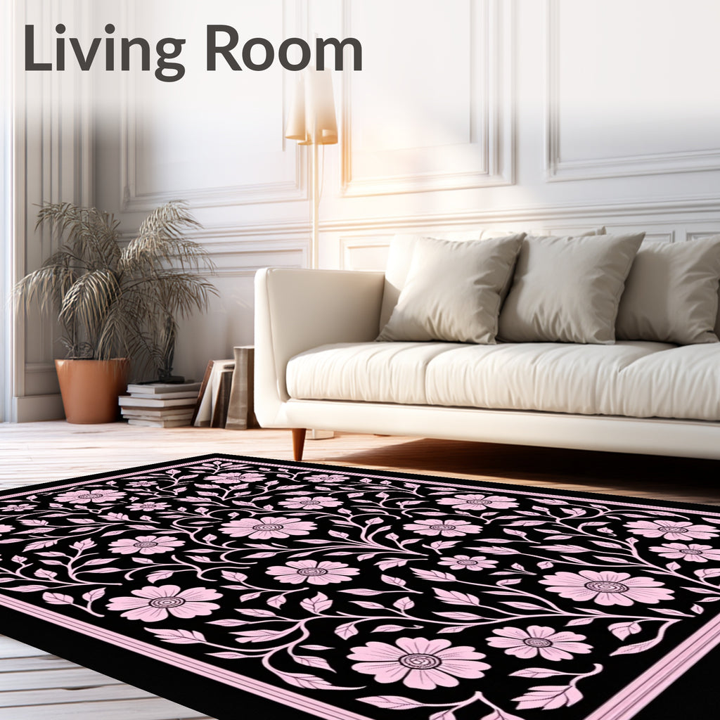 Pink Floral Vine Scroll Design Rug