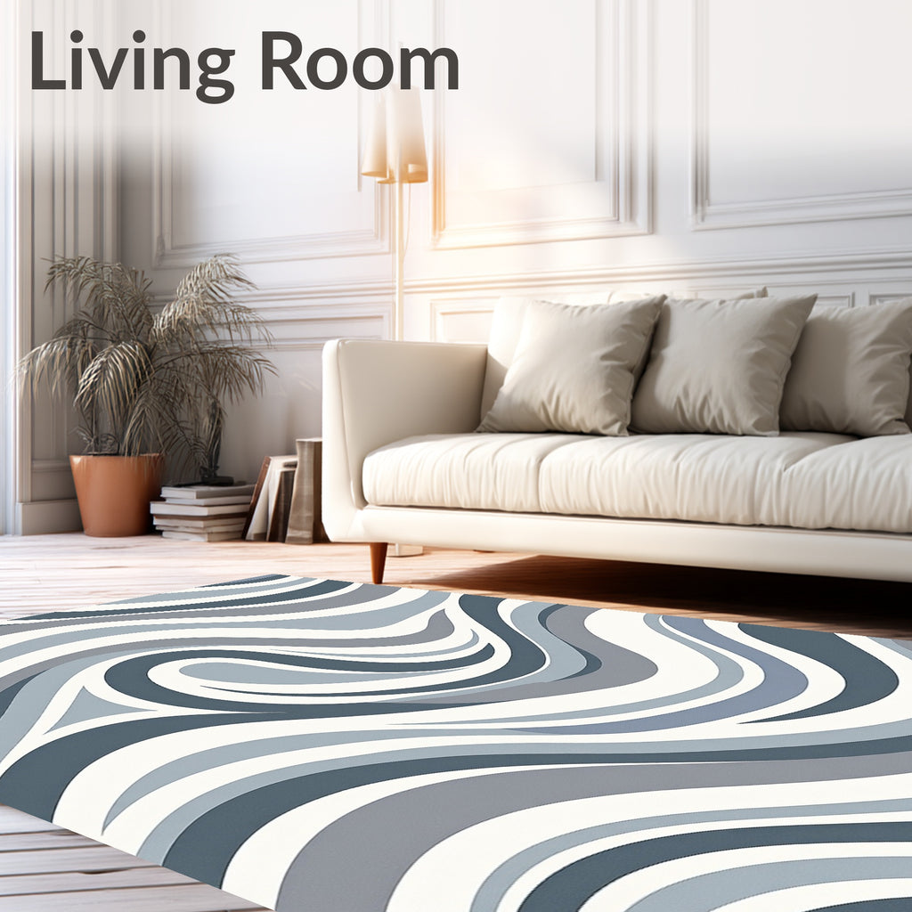 Abstract Blue Grey Wave Pattern Rug