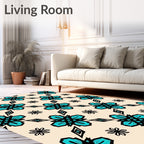 Teal Floral Diamond Pattern Rug