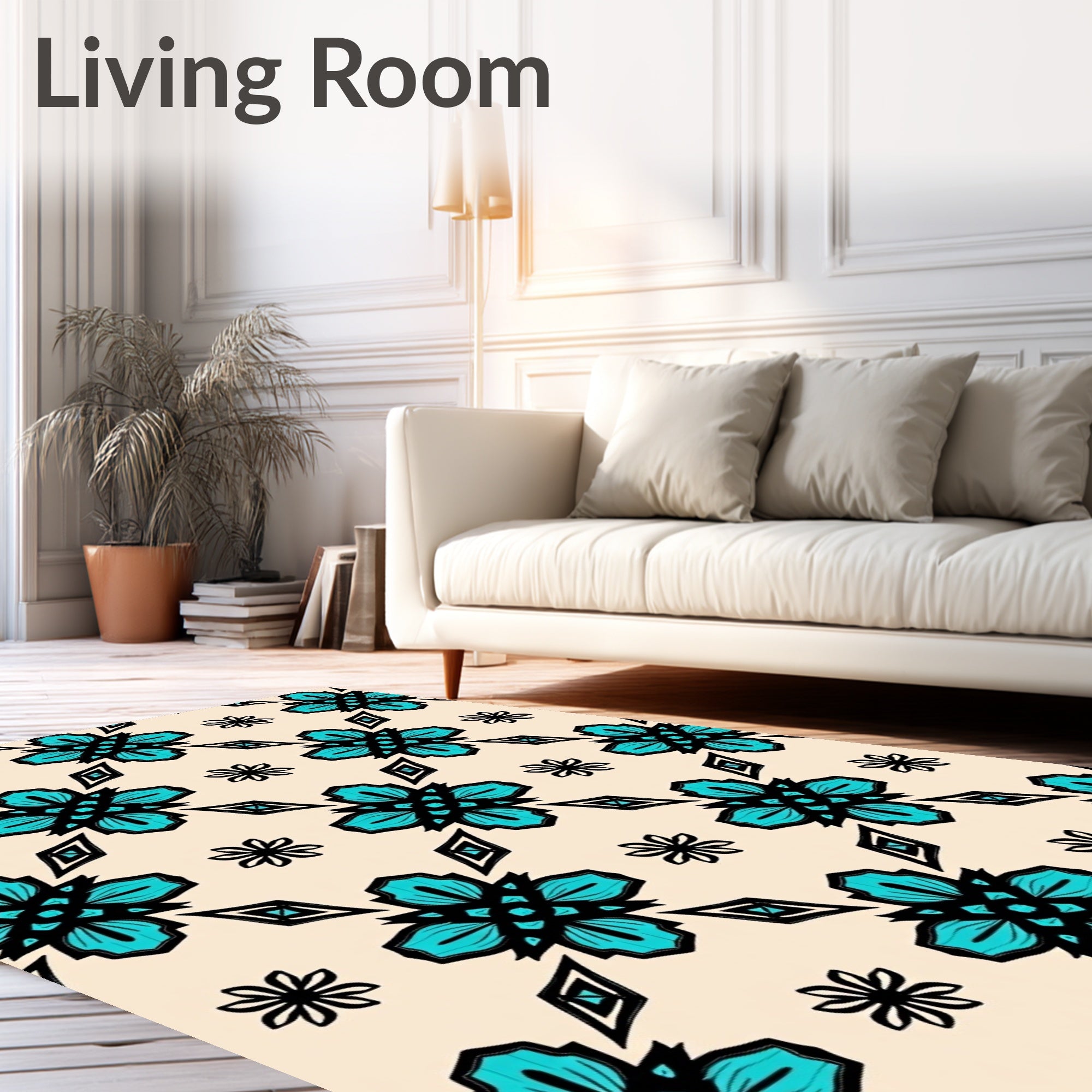 Teal Floral Diamond Pattern Rug