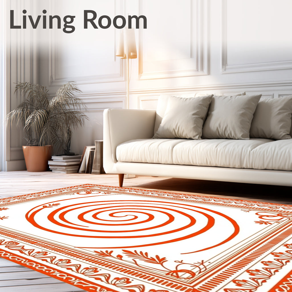Bold Orange Swirl Scroll Pattern Rug