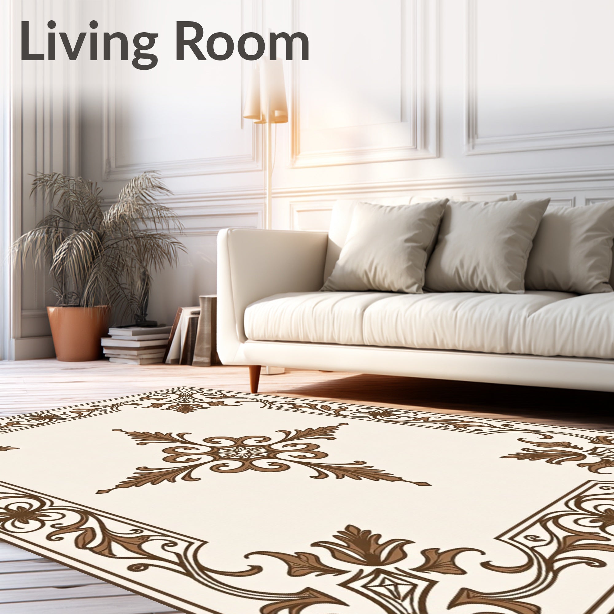 Ornate Brown Rococo Swirl Pattern Rug