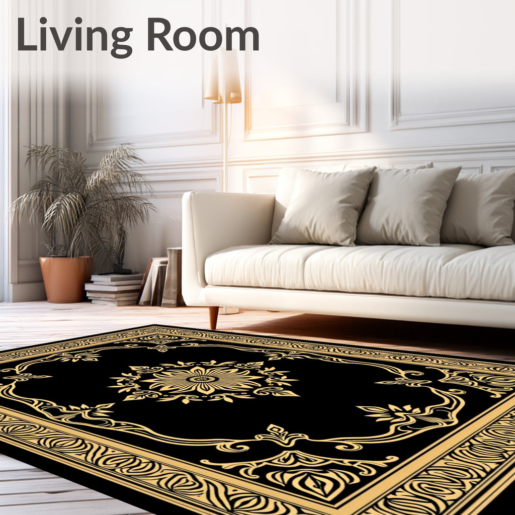 Classic Golden Black Floral Ornament Rug