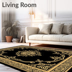Classic Golden Black Floral Ornament Rug