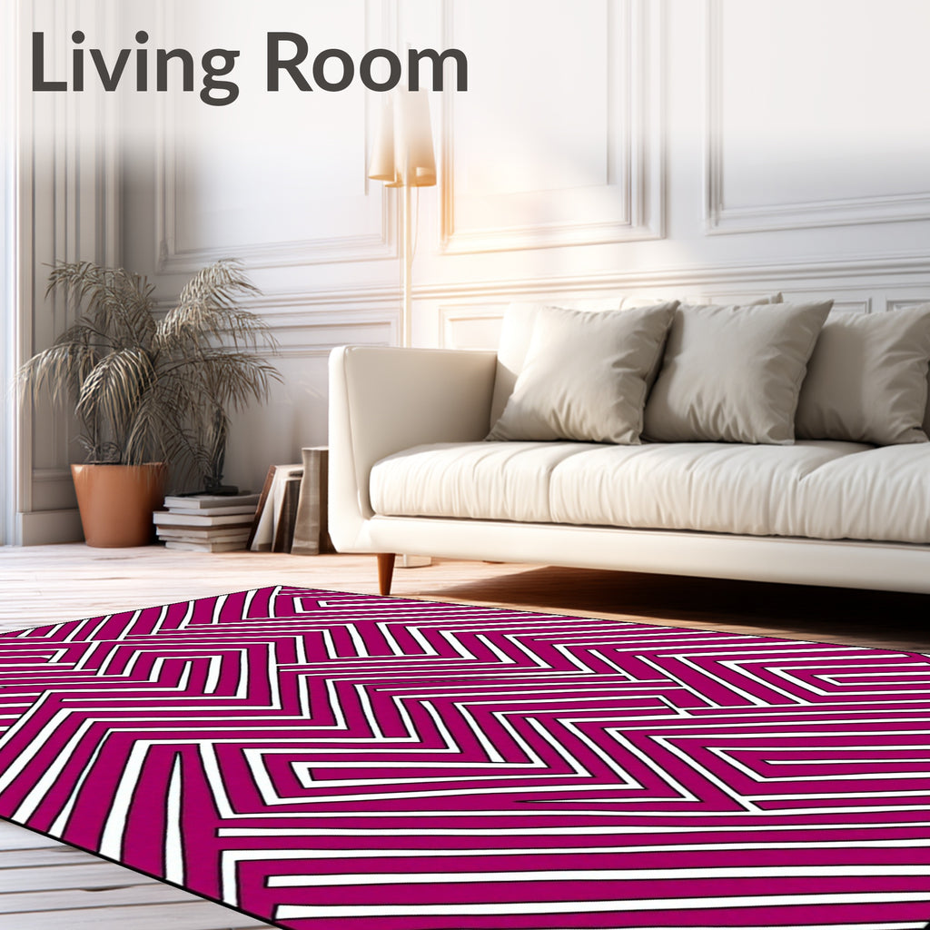 Dynamic Magenta White Geometric Lines Rug