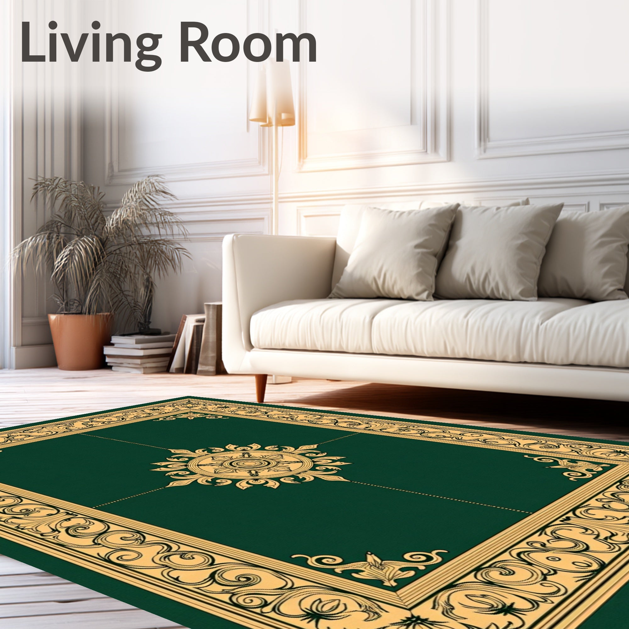 Rich Green And Gold Scroll Rug