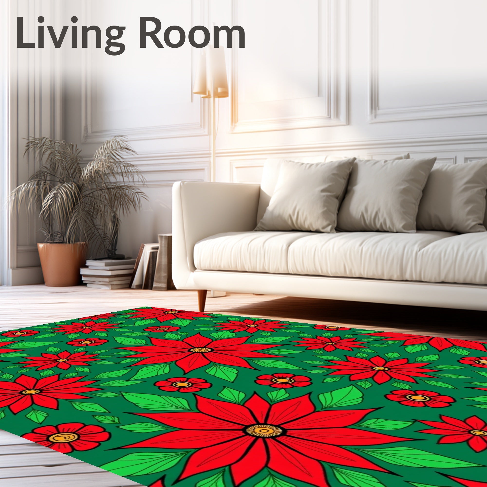 Bold Red Floral Foliage Rug