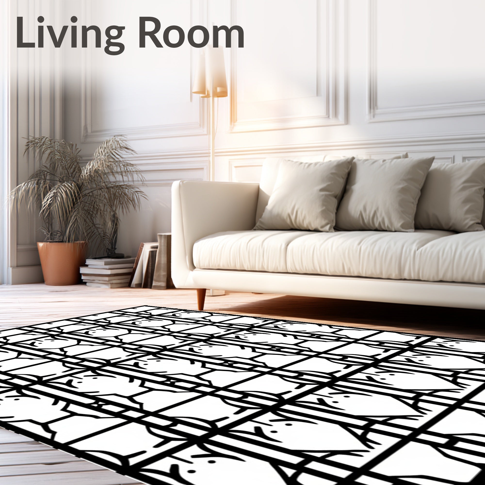 Monochrome Geometric Grid Pattern Rug