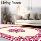 Ornate Floral Crimson Geometric Pattern Rug