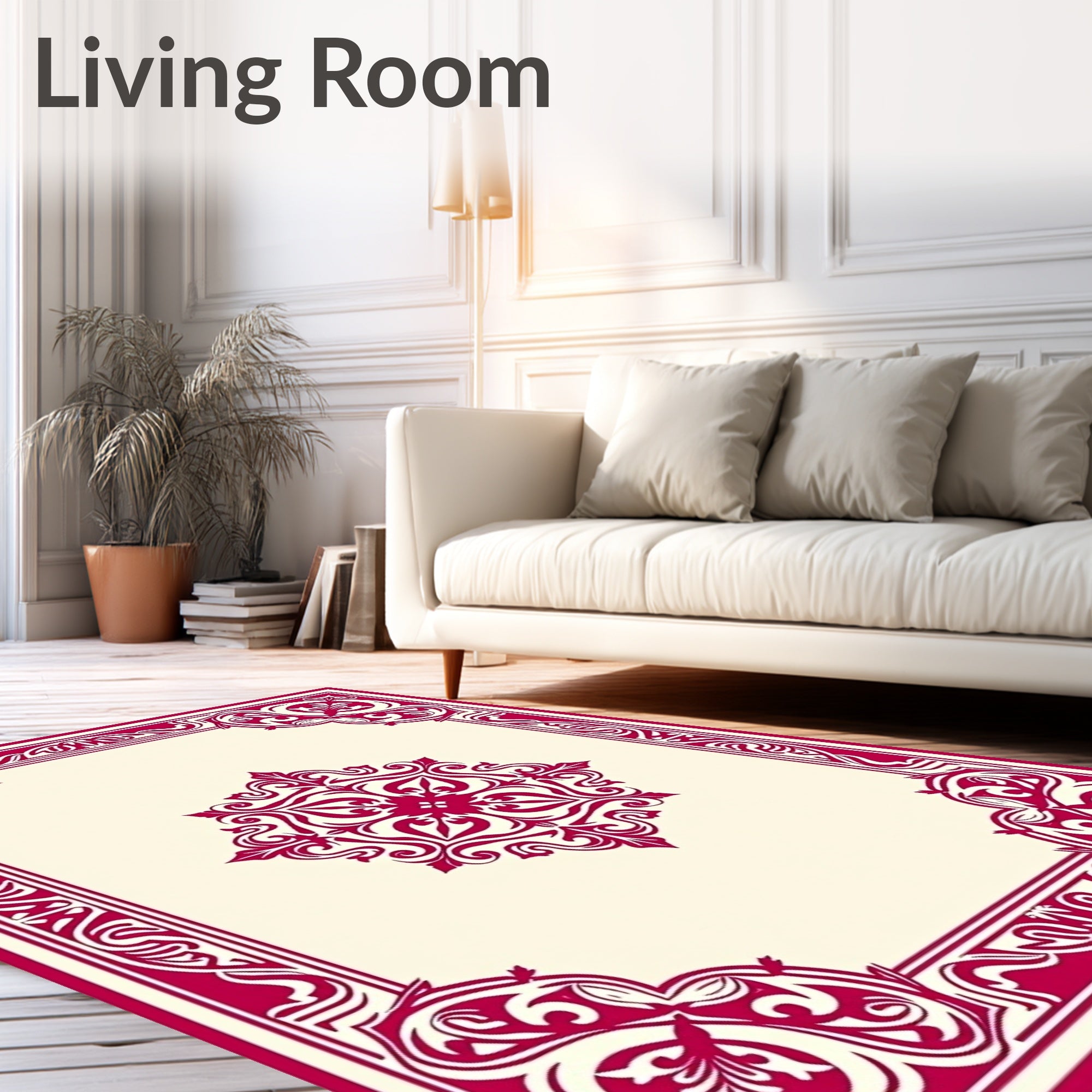 Ornate Floral Crimson Geometric Pattern Rug