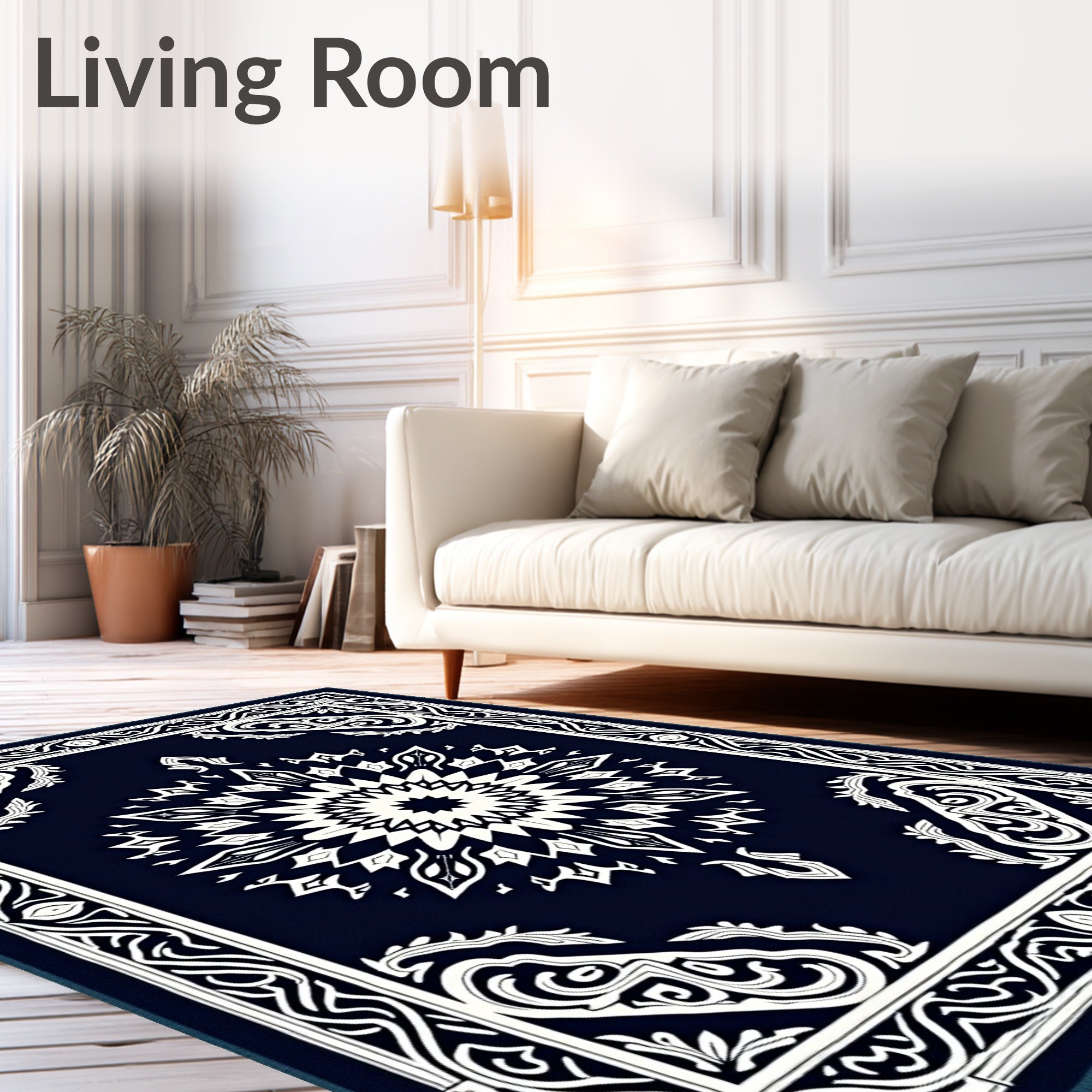 Dark Blue Ornamental Starburst Traditional Rug