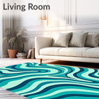 Teal Fluid Wave Abstract Rug