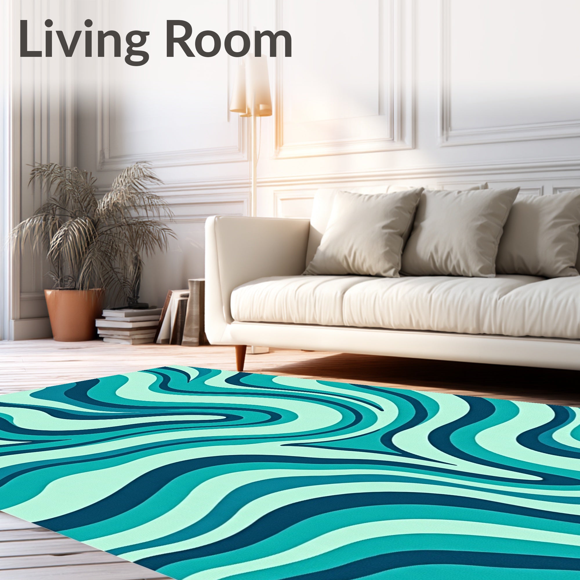 Teal Fluid Wave Abstract Rug