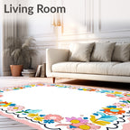 Vibrant Floral Border Pattern Rug
