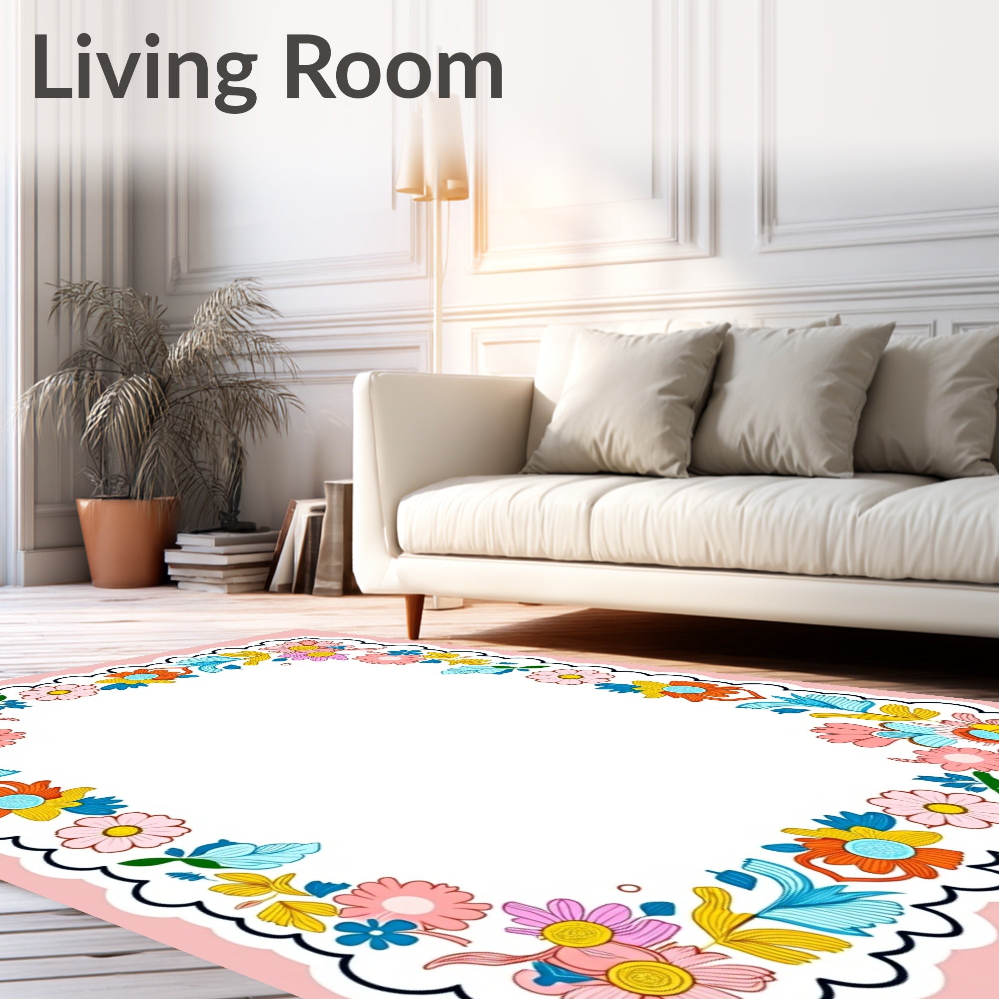 Vibrant Floral Border Pattern Rug