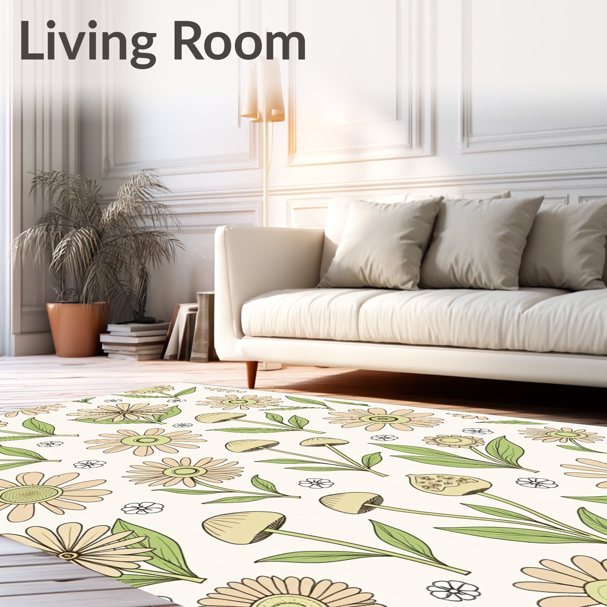 Whimsical Floral Mushroom Pattern Design Rug