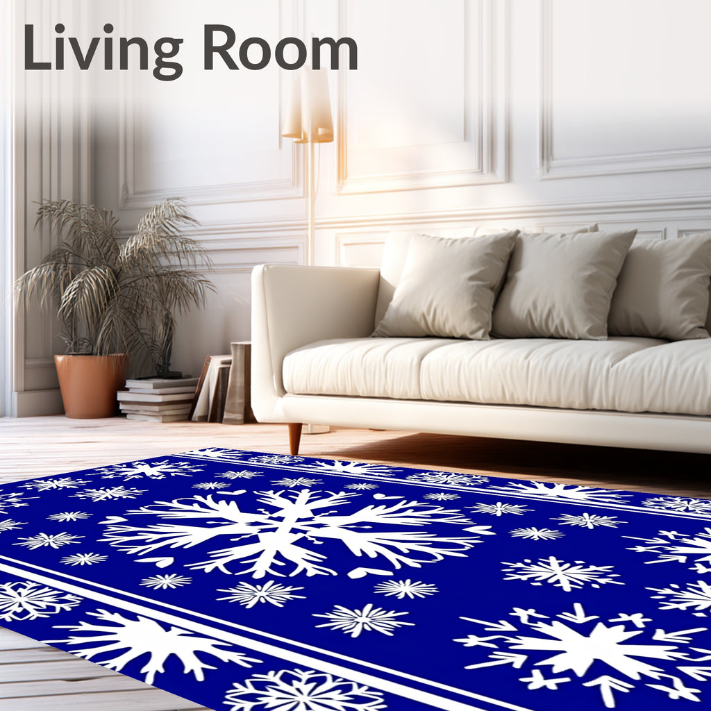 Bold Blue Snowflake Winter Collection Rug