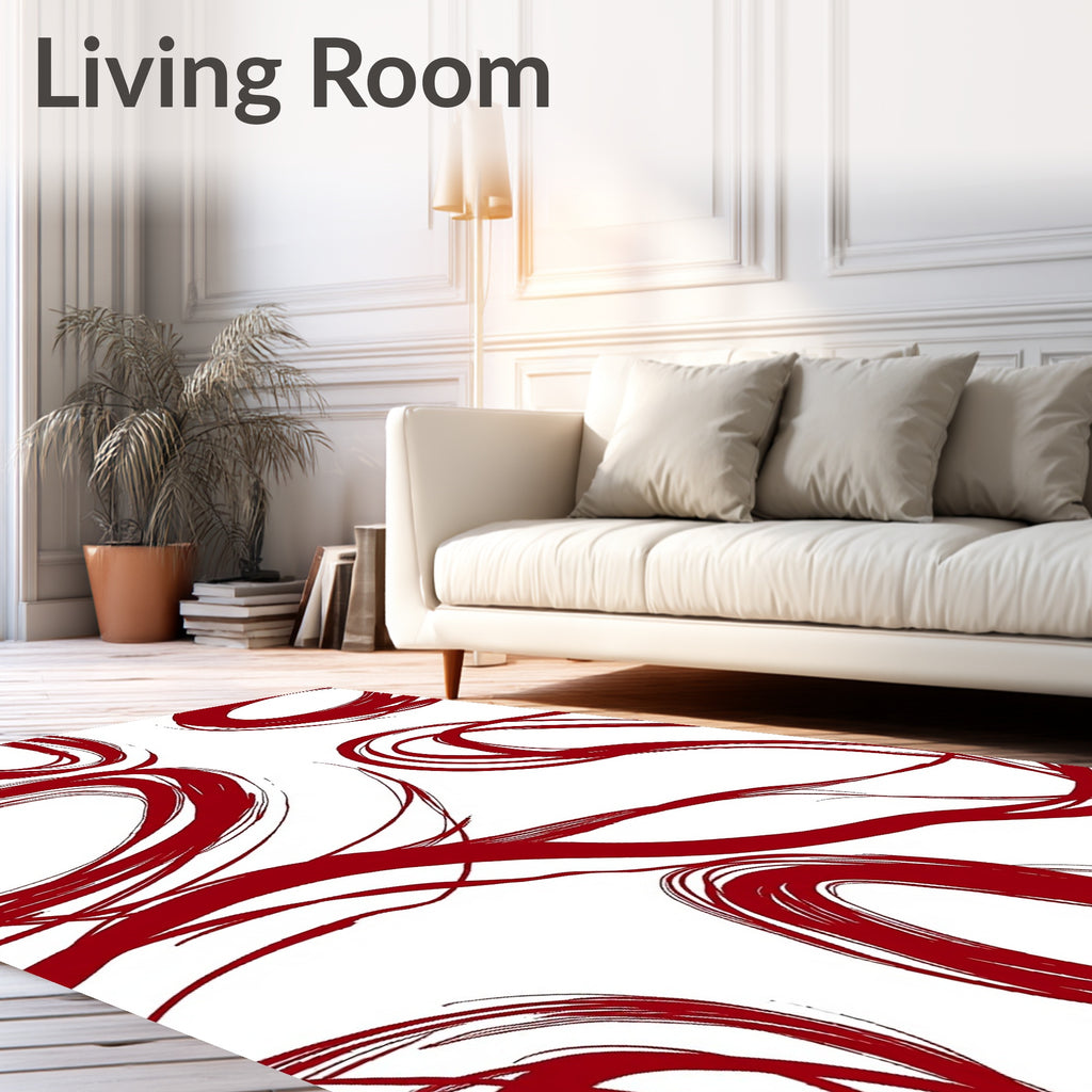 Crimson Swirl Abstract Rug