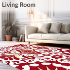 Symmetrical Red Cream Floral Pattern Rug