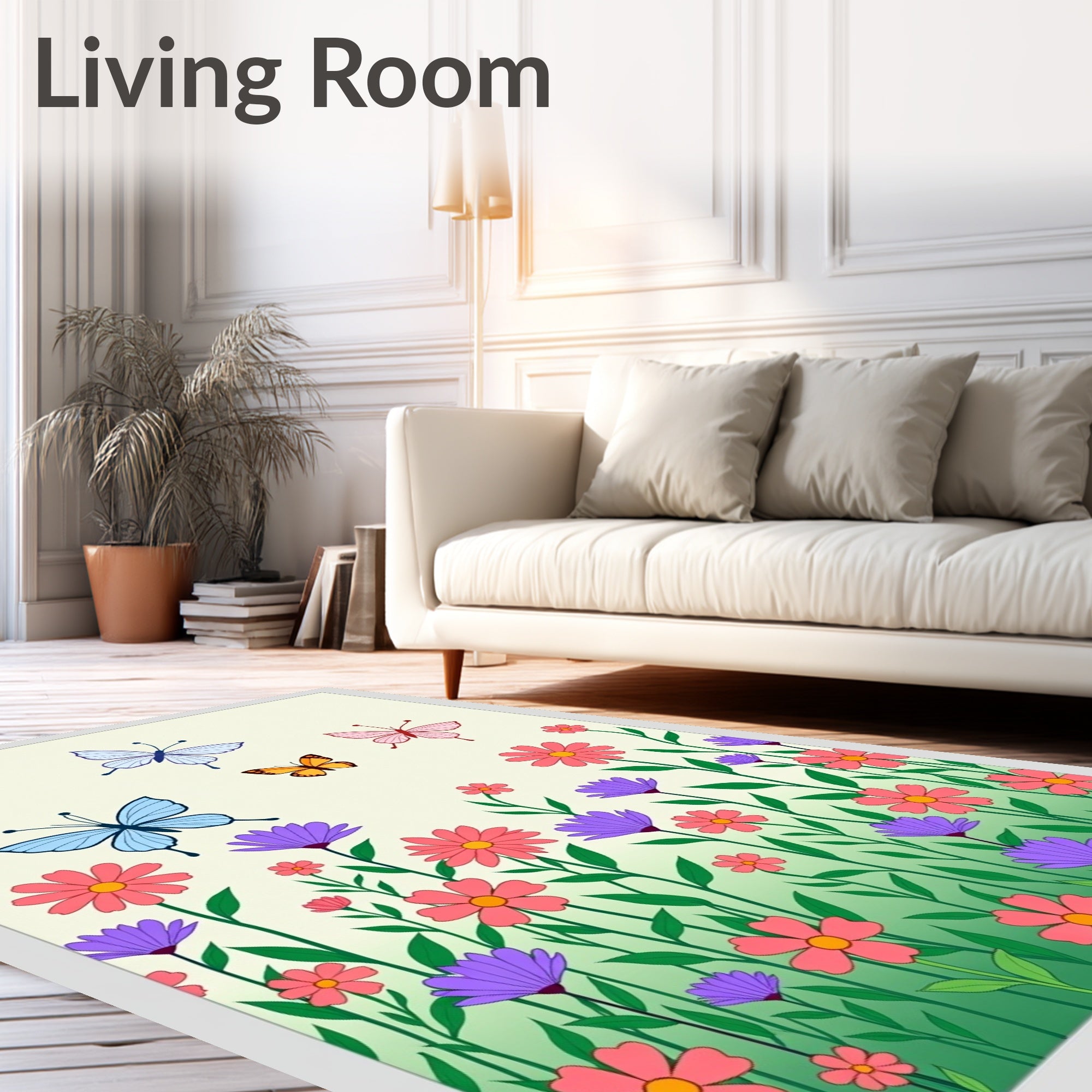 Garden Butterfly Flower Pattern Rug