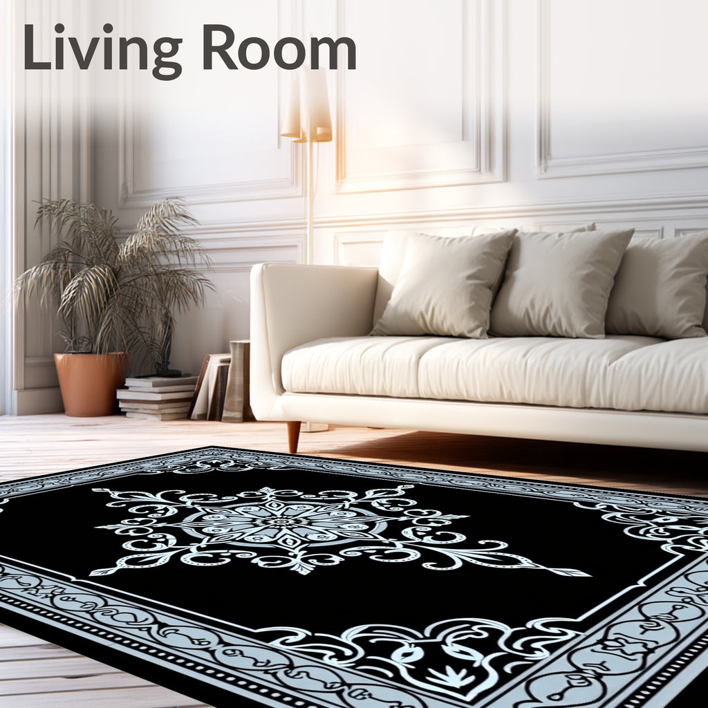 Intricate Floral Medallion Border Design Rug
