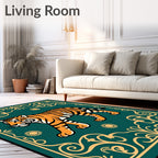 Tiger With Sun Scrollwork Design Rug