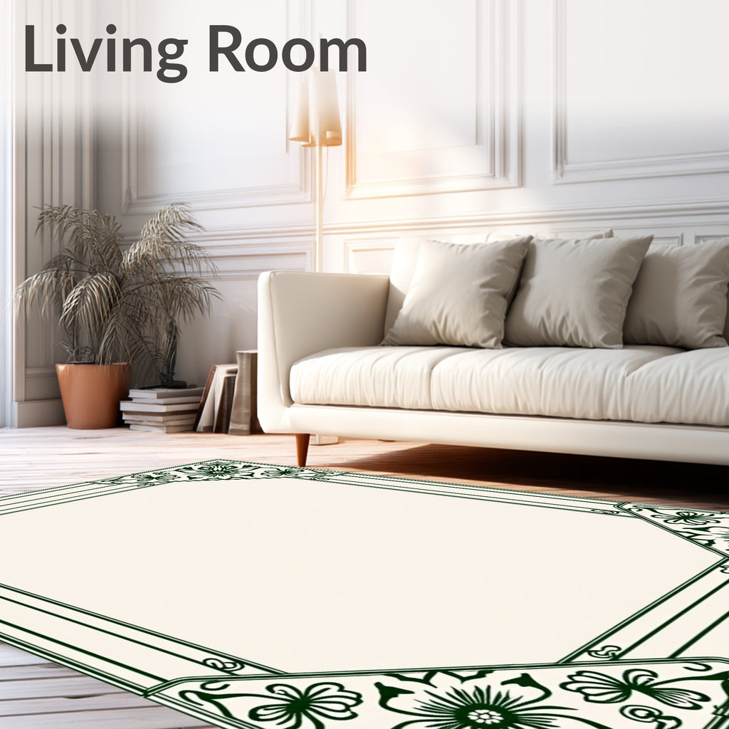 Art Nouveau Green Floral Frame Pattern Rug