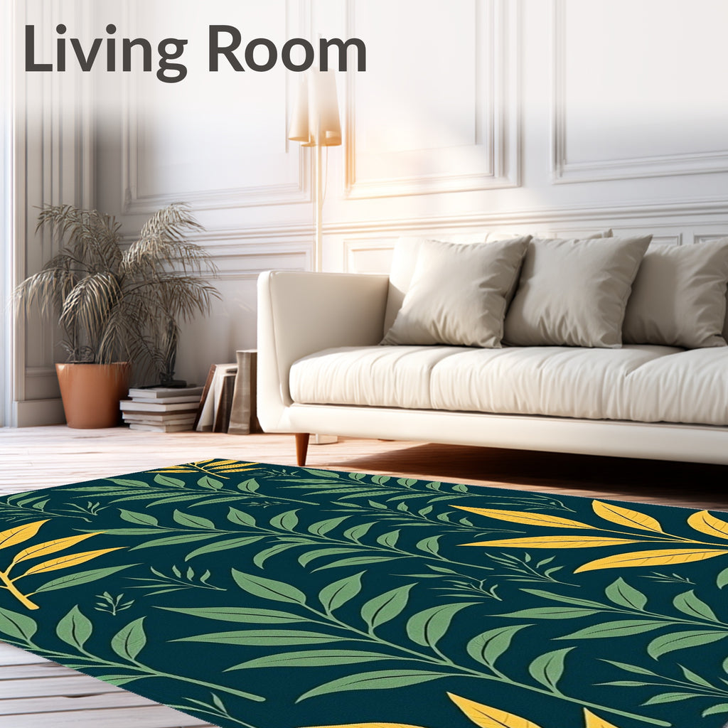 Green and Yellow Leaf Pattern Rug