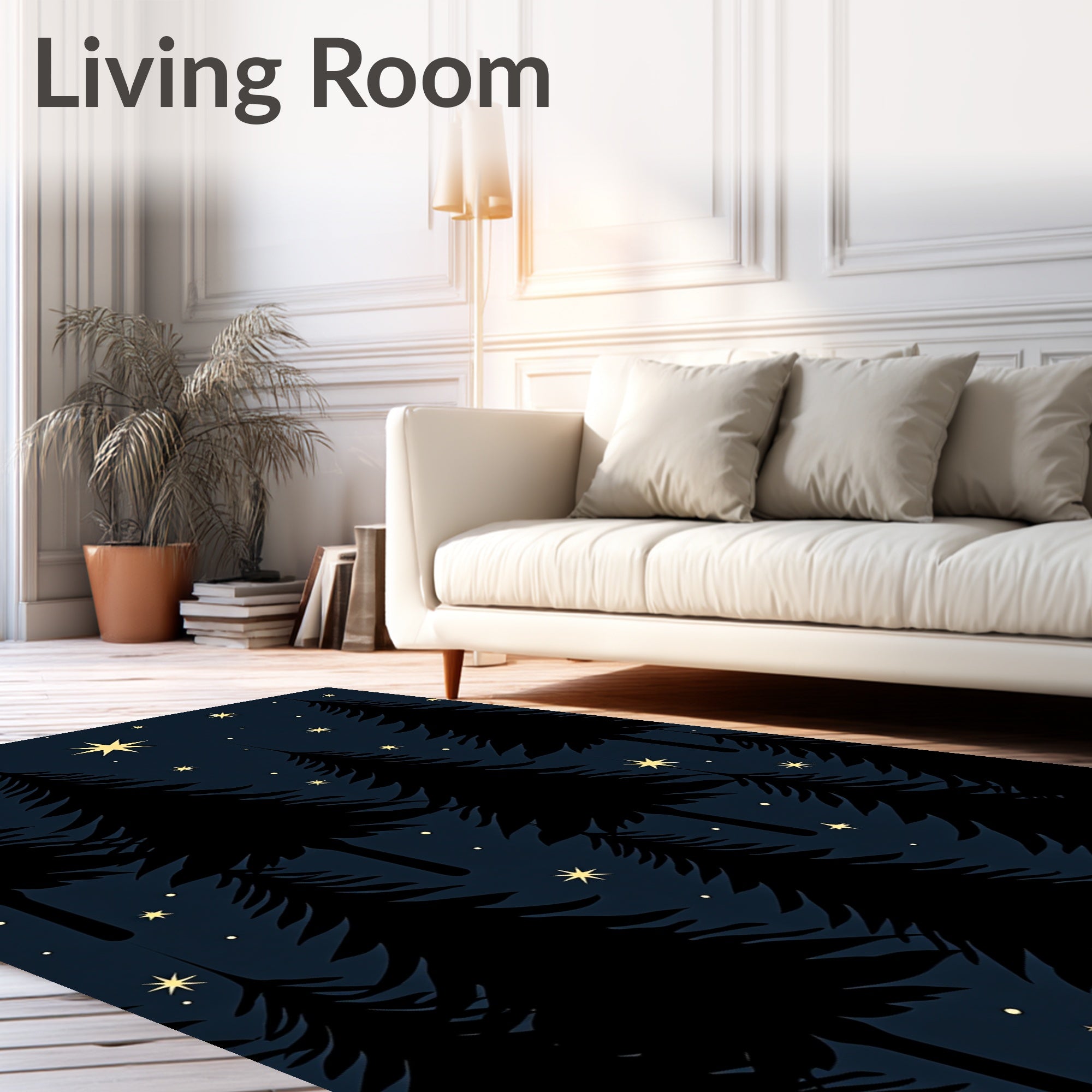Dark Pine Trees Under Starry Sky Rug