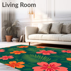 Vibrant Tropical Flowers and Leaves Rug