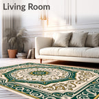 Emerald Gold Floral Medallion Design Rug