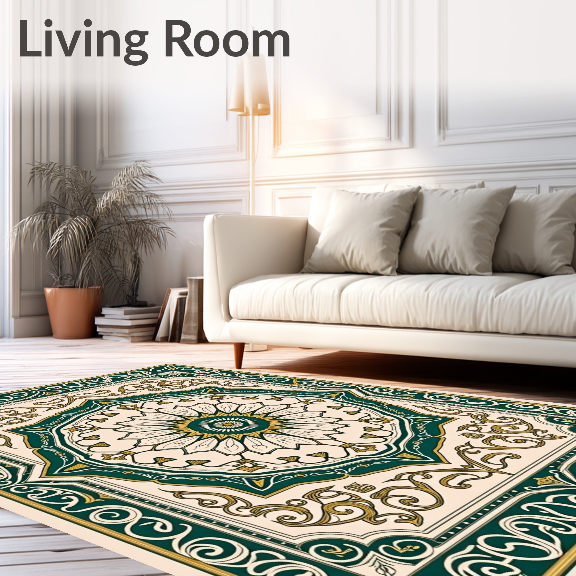Emerald Gold Floral Medallion Design Rug