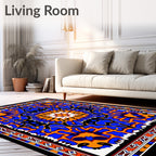 Bold Blue Orange Floral Medallion Rug