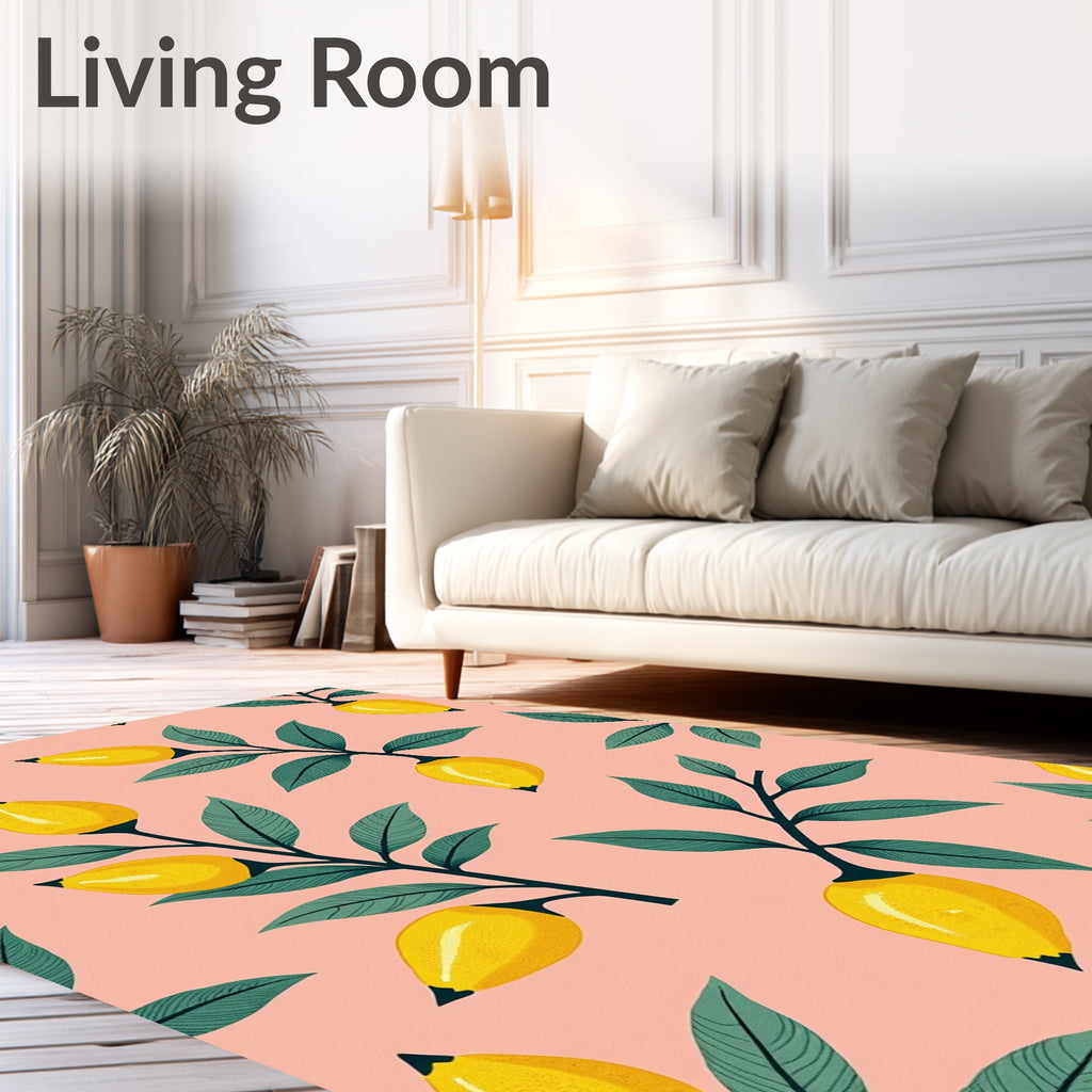 Citrus Lemon Leaf Branch Pattern Rug
