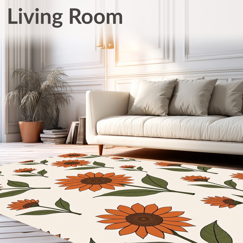 Retro Orange Sunflower Pattern Rug