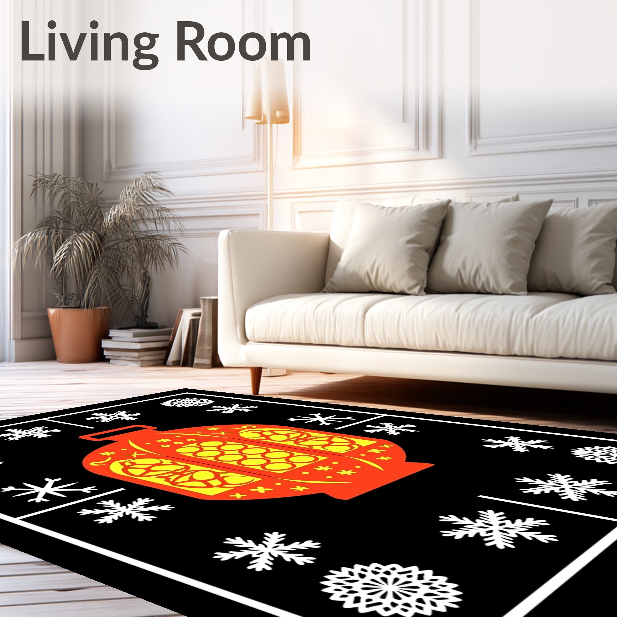 Red and Yellow Lantern Snowflake Frame Rug