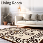 Classic Scrollwork Brown Cream Design Rug