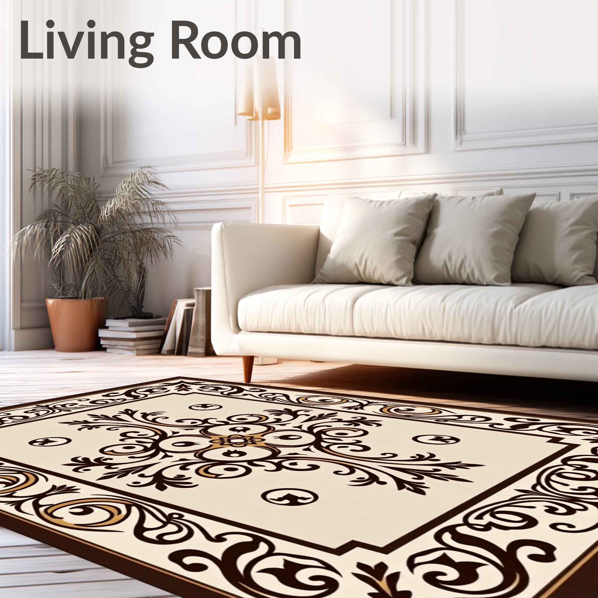 Classic Scrollwork Brown Cream Design Rug