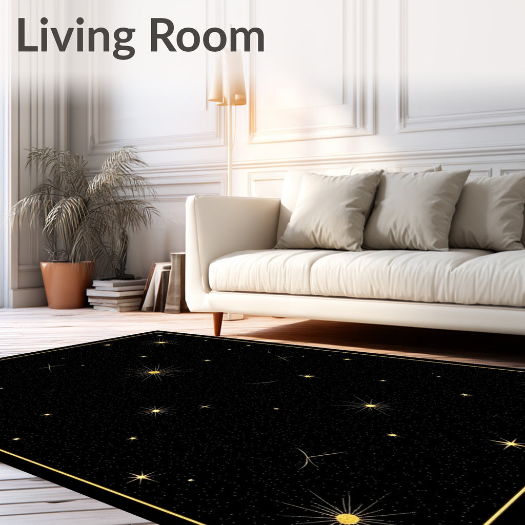 Celestial Starburst Gold Black Pattern Rug
