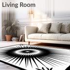 Bold Black Sunburst Geometric Design Rug