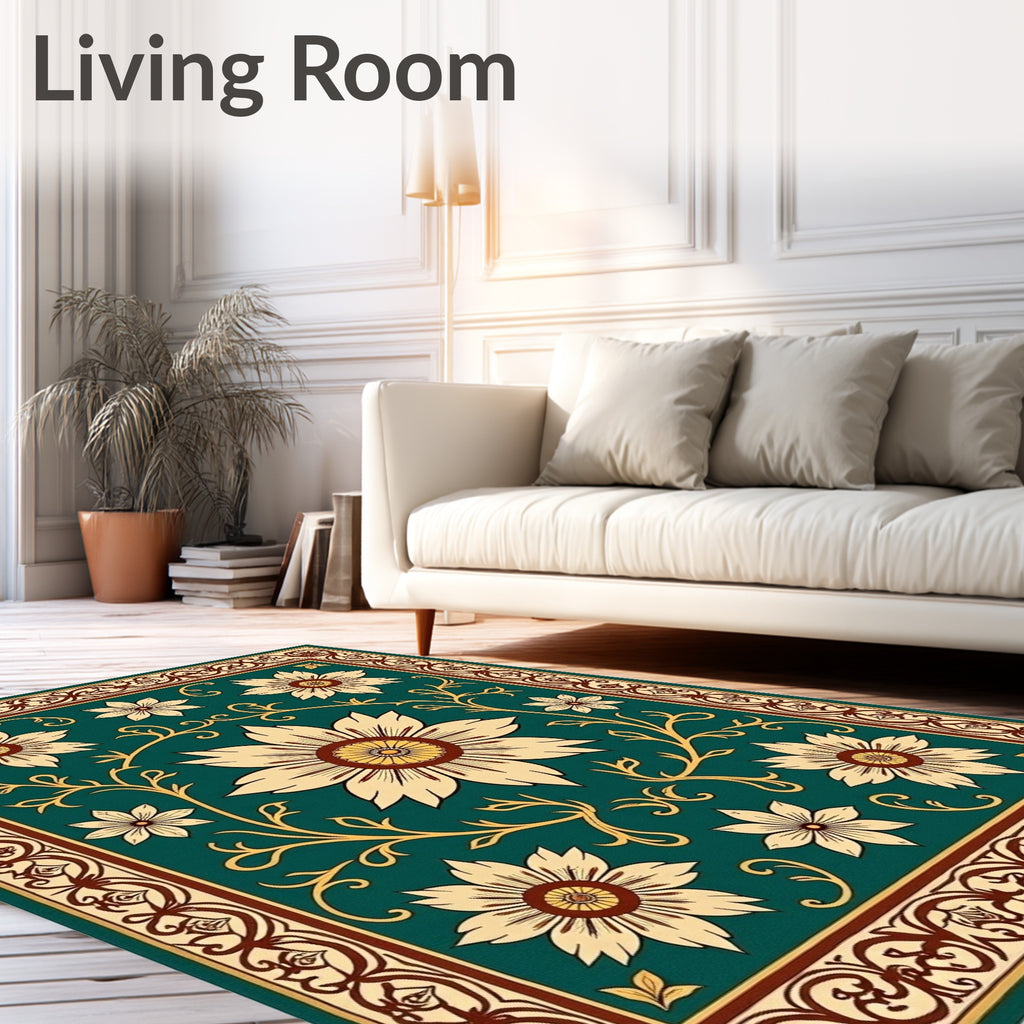Vintage Floral Pattern Teal Rug