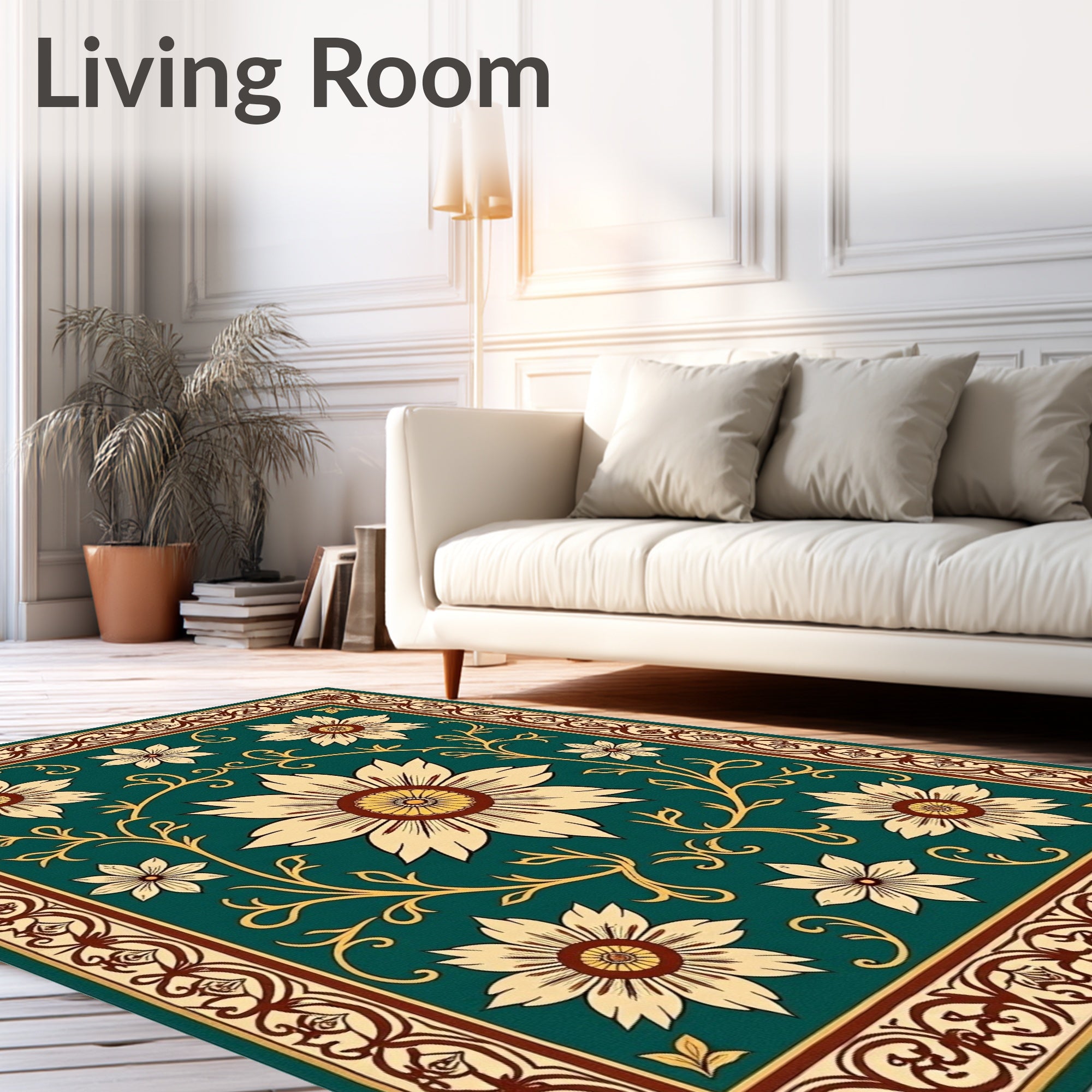 Vintage Floral Pattern Teal Rug