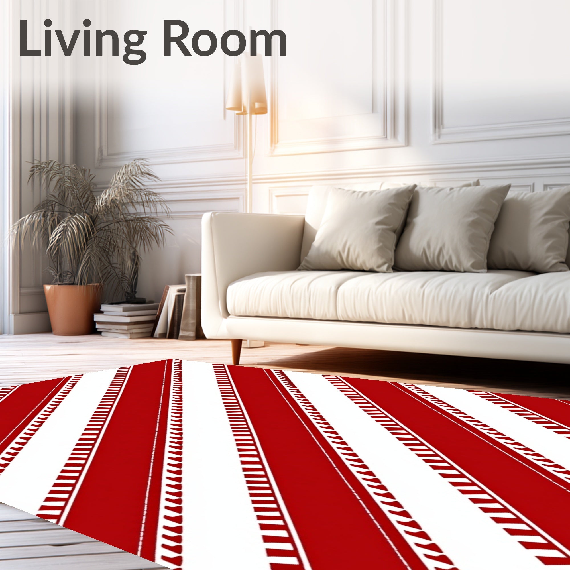 Diagonal Red White Stripe Pattern Rug