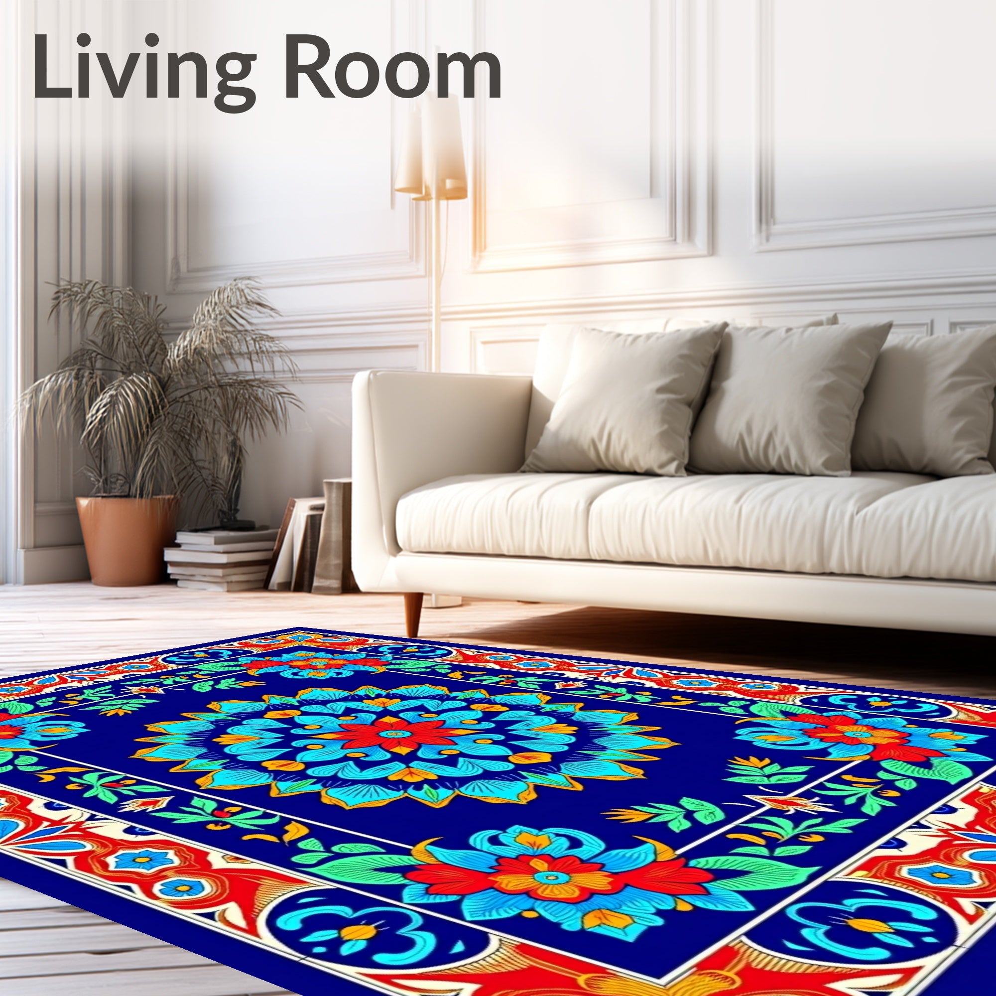Vibrant Floral Mandalas Bordered Design Rug