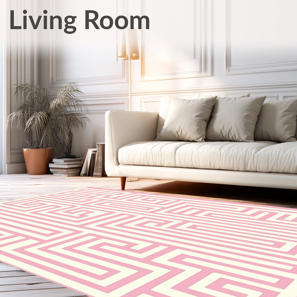 Geometric Maze Pattern Pink Rug