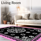 Black Pink Snowflake Medallion Border Rug