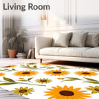Sunflower Pattern With Green Leaves Rug