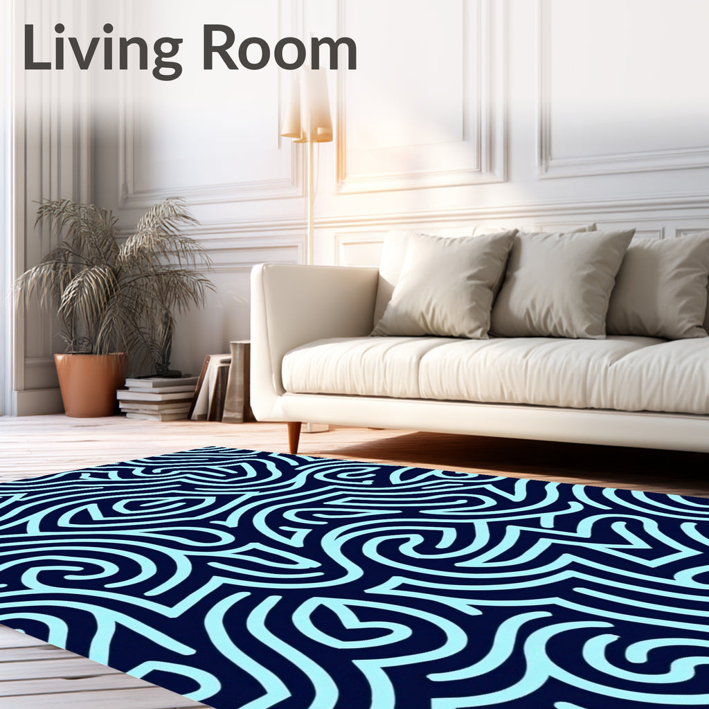 Abstract Blue Navy Swirl Pattern Rug