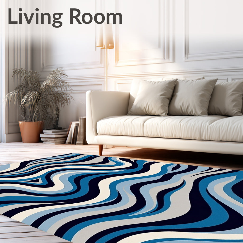 Wavy Blue Cream Abstract Pattern Rug