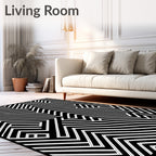 Angular Black White Line Art Rug